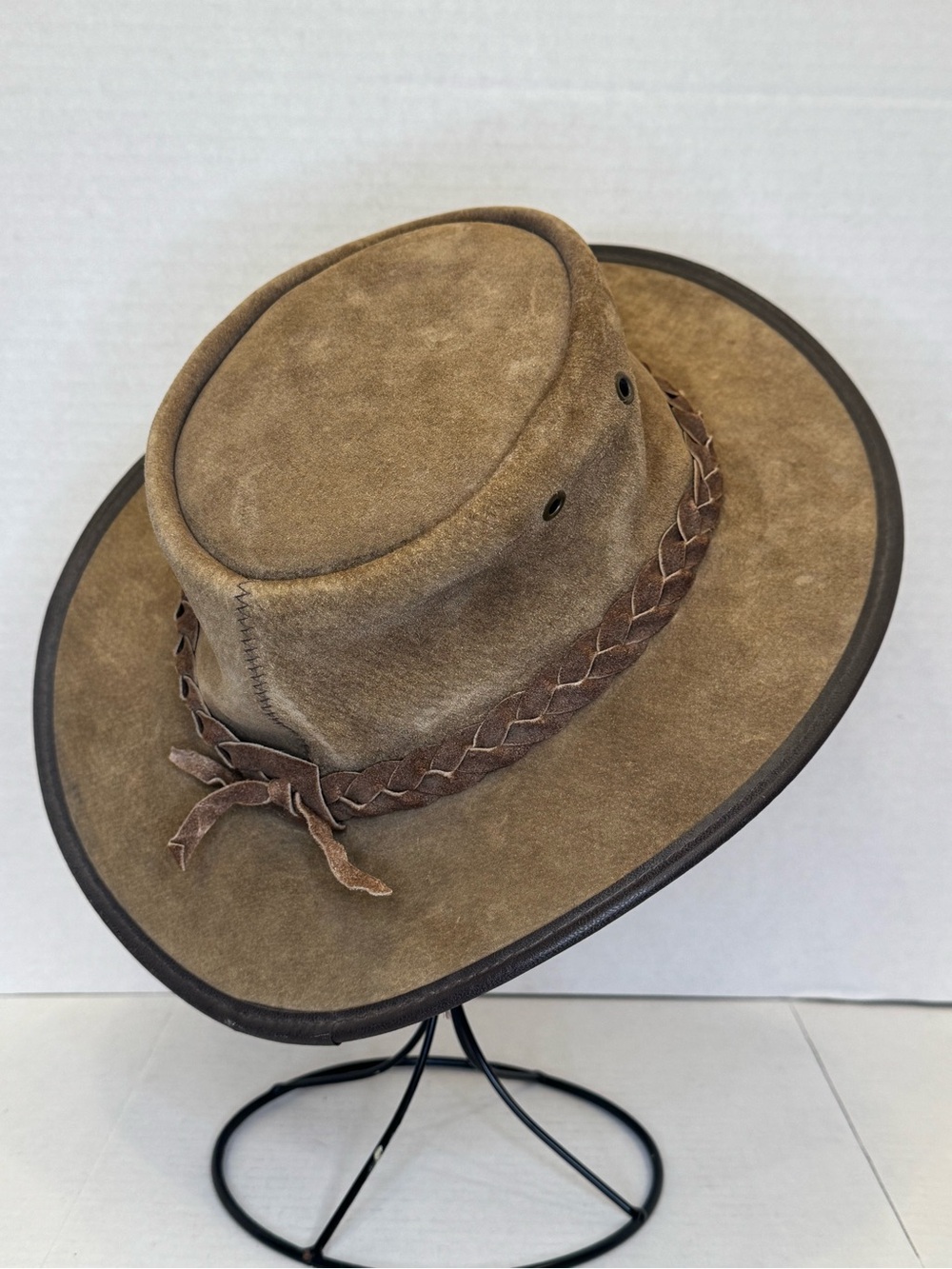 Barmah Hats- Men's Brown Suede Outback Hat with Braided Band. Made in Australia